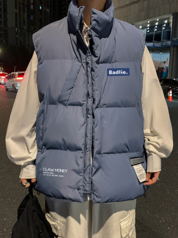 Bavlnená vesta s výplňou z polyesteru, bez kapucne, štýl Hongkong, voľný strih, hrubšia látka