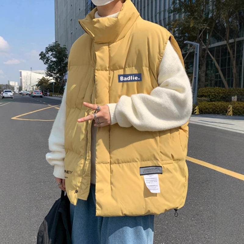 Памучна жилетка с полиестерен пълнеж, без качулка, стил Хонгконг, свободна кройка, удебелена материя