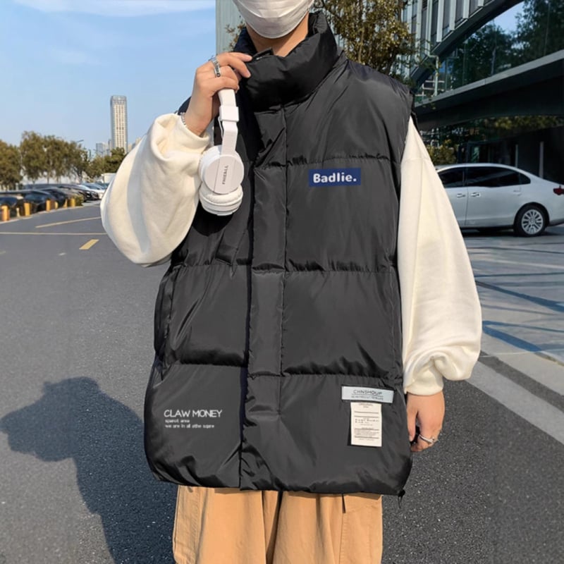 Памучна жилетка с полиестерен пълнеж, без качулка, стил Хонгконг, свободна кройка, удебелена материя