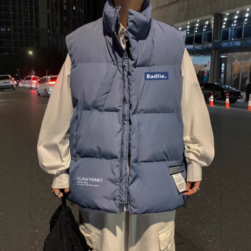 Памучна жилетка с полиестерен пълнеж, без качулка, стил Хонгконг, свободна кройка, удебелена материя