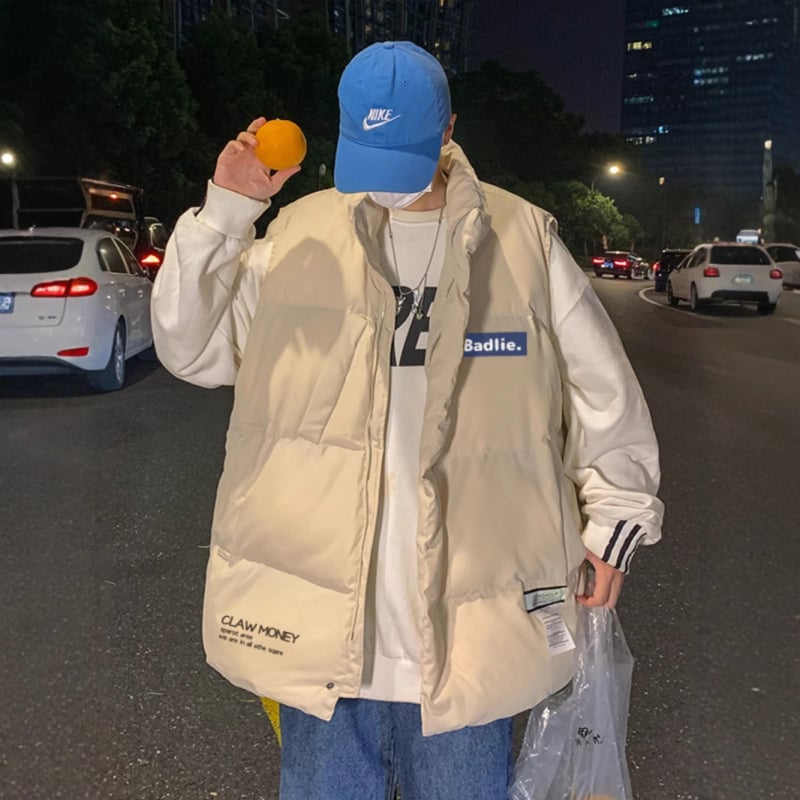 Памучна жилетка с полиестерен пълнеж, без качулка, стил Хонгконг, свободна кройка, удебелена материя