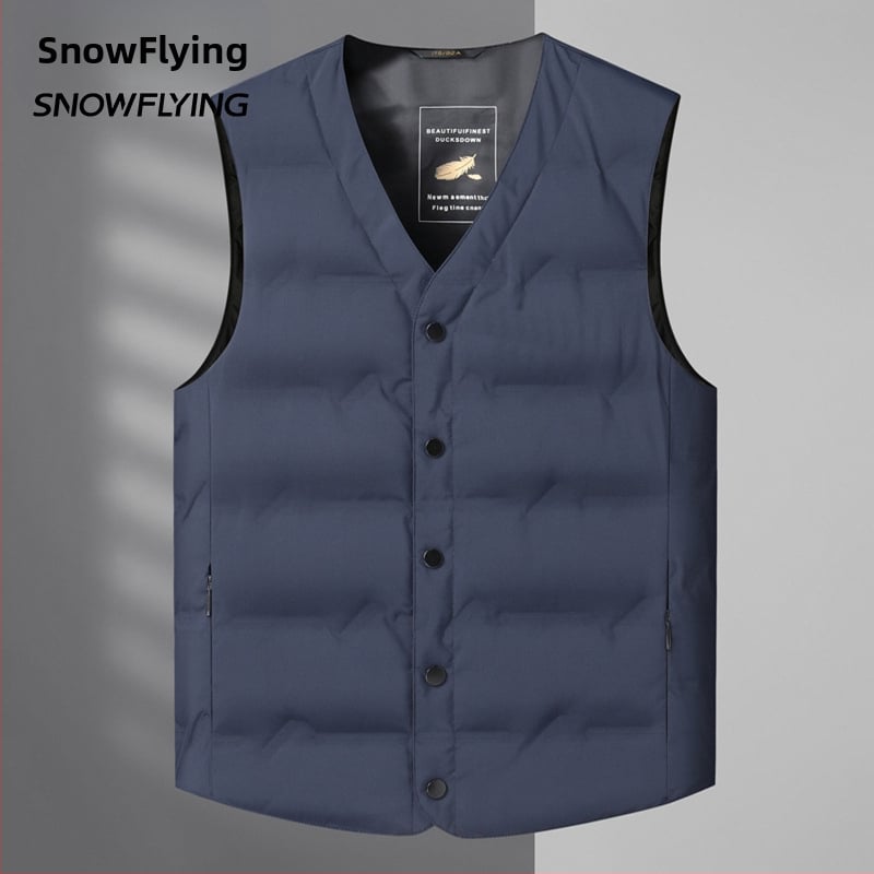 Mužská péřová vesta, ľahká, výplň bielym kačacím perom 86–90%, polyesterová tkanina, vhodná pre zimu, mierna zima (-5°C až 0°C)