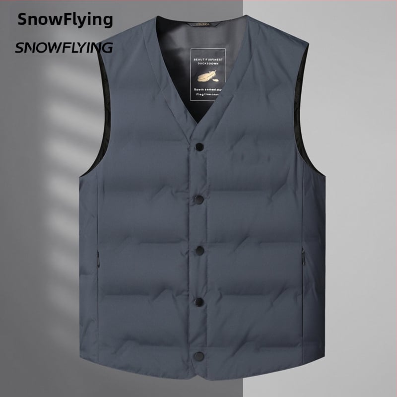 Mužská péřová vesta, ľahká, výplň bielym kačacím perom 86–90%, polyesterová tkanina, vhodná pre zimu, mierna zima (-5°C až 0°C)