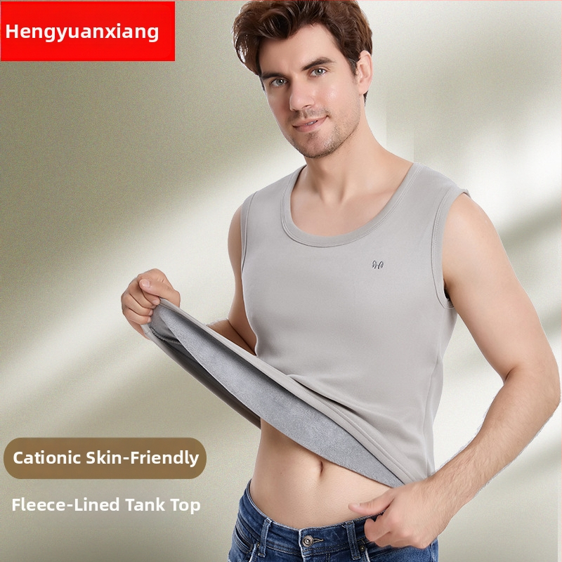 Ανδρικό ζεστό γιλέκο με βελούδινη επένδυση και πολυεστερική ύφανση για το χειμώνα, ανάλαφρο στυλ