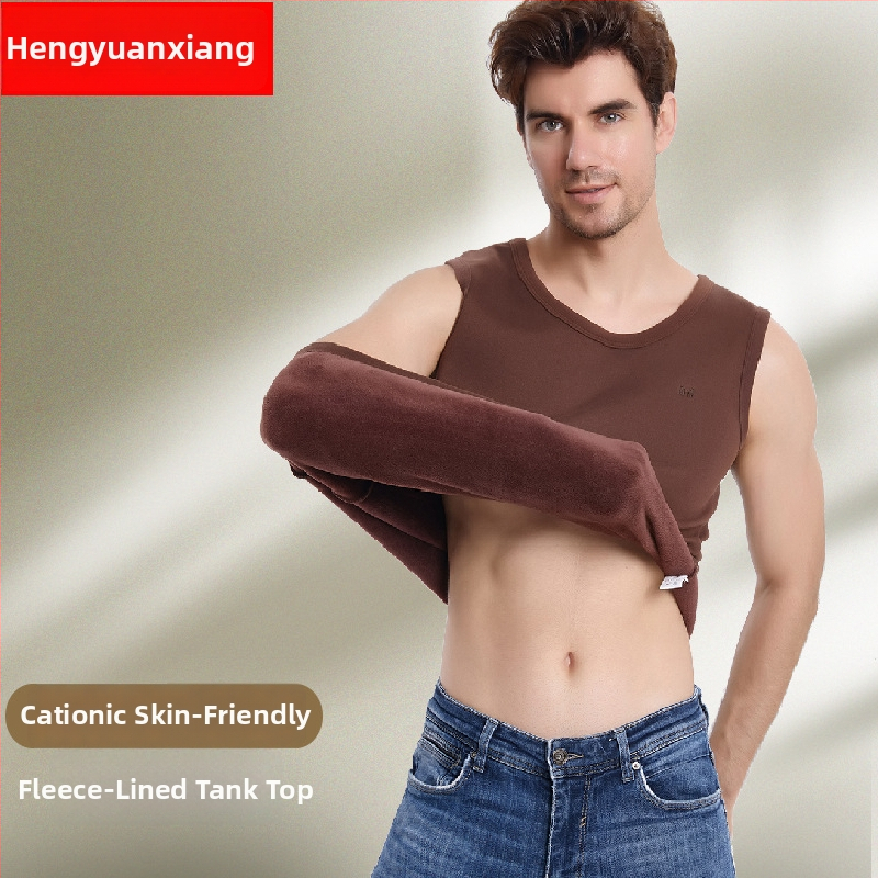 Ανδρικό ζεστό γιλέκο με βελούδινη επένδυση και πολυεστερική ύφανση για το χειμώνα, ανάλαφρο στυλ