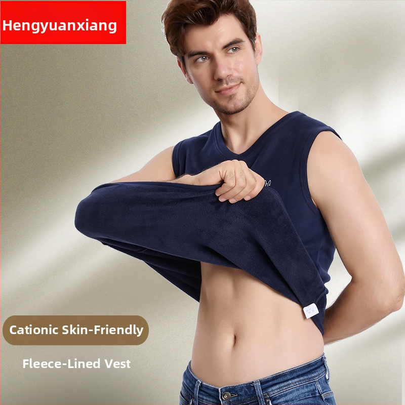 Ανδρικό ζεστό γιλέκο με βελούδινη επένδυση και πολυεστερική ύφανση για το χειμώνα, ανάλαφρο στυλ