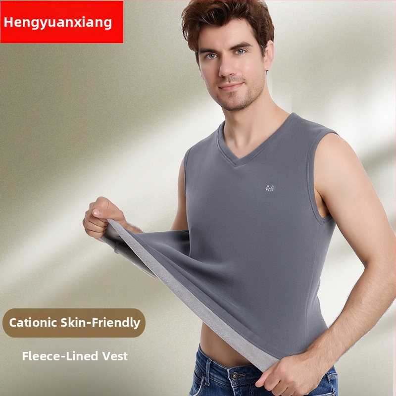 Ανδρικό ζεστό γιλέκο με βελούδινη επένδυση και πολυεστερική ύφανση για το χειμώνα, ανάλαφρο στυλ