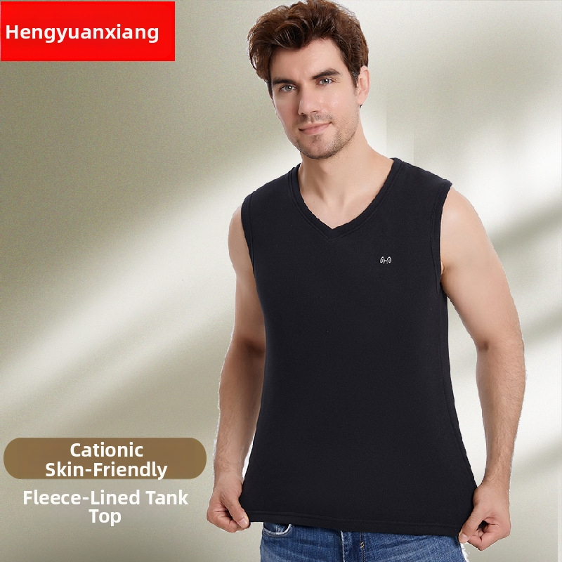 Ανδρικό ζεστό γιλέκο με βελούδινη επένδυση και πολυεστερική ύφανση για το χειμώνα, ανάλαφρο στυλ