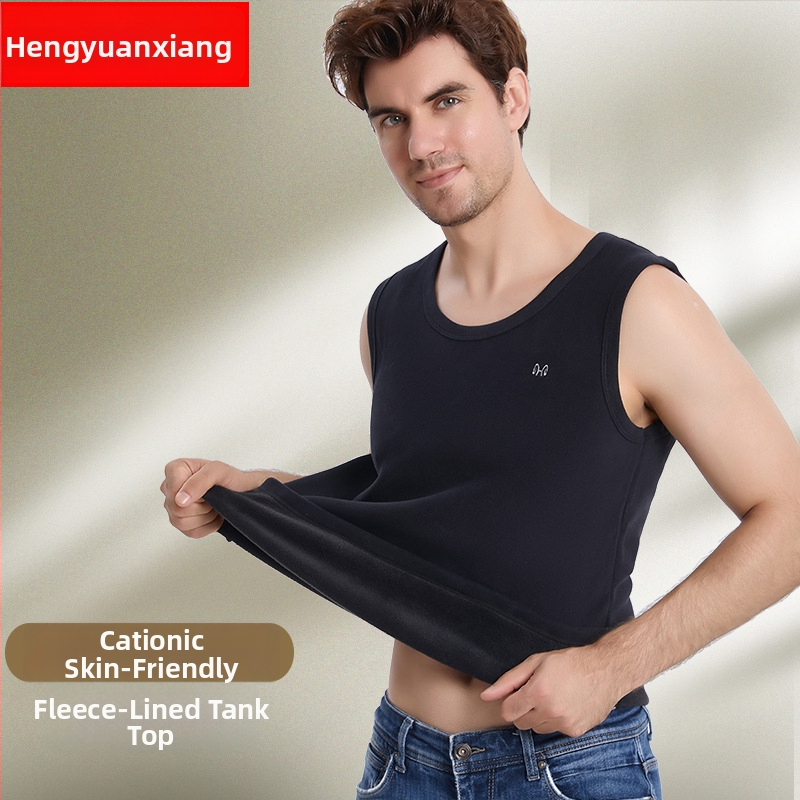 Ανδρικό ζεστό γιλέκο με βελούδινη επένδυση και πολυεστερική ύφανση για το χειμώνα, ανάλαφρο στυλ