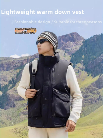 Pánska vesta so stojacím golierom, výplň 60–90 g, fleece podšívka, zips, voľný strih