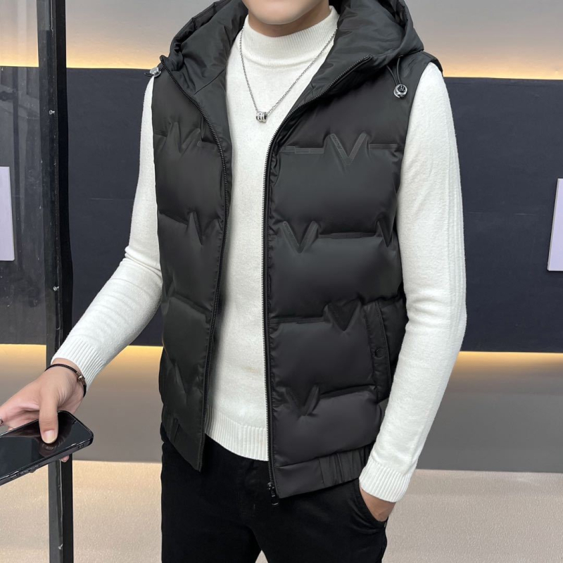 Kapucňová vesta s kačacím perím - 100% kačacie perie, ultraľahká, teplá, predný zips, polypropylénový vonkajší materiál