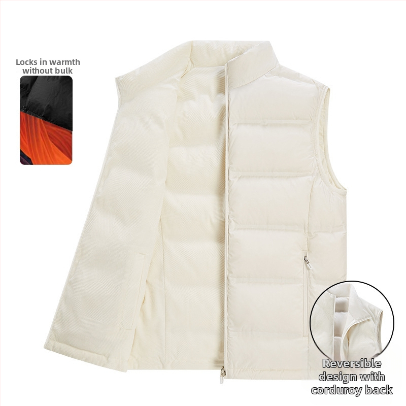 Pánska dvojstranná vesta s výplňou 90% páperia, zipsom, polyesterom, voľný strih