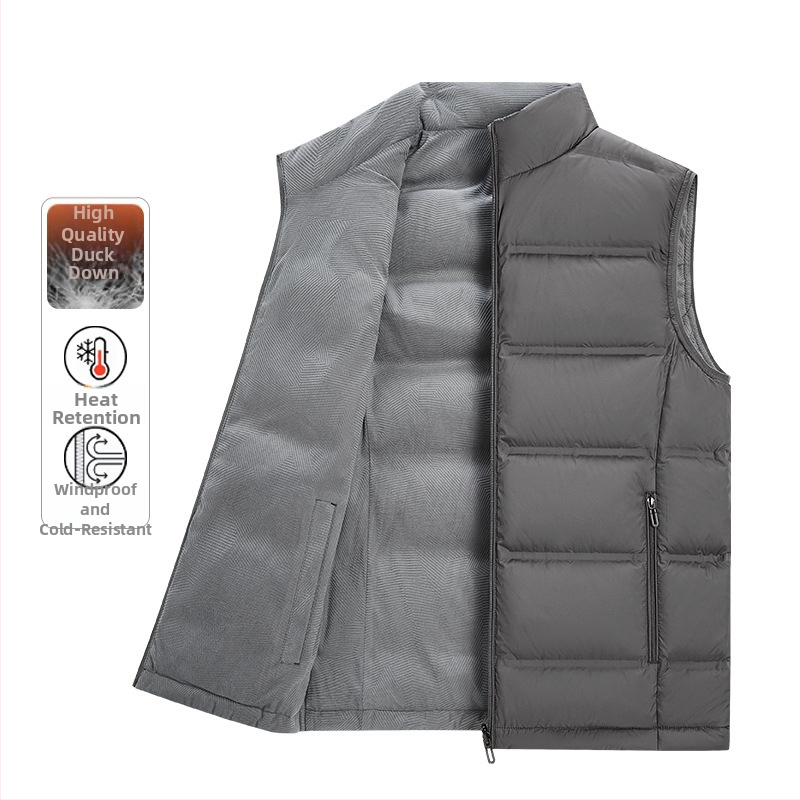 Pánska dvojstranná vesta s výplňou 90% páperia, zipsom, polyesterom, voľný strih