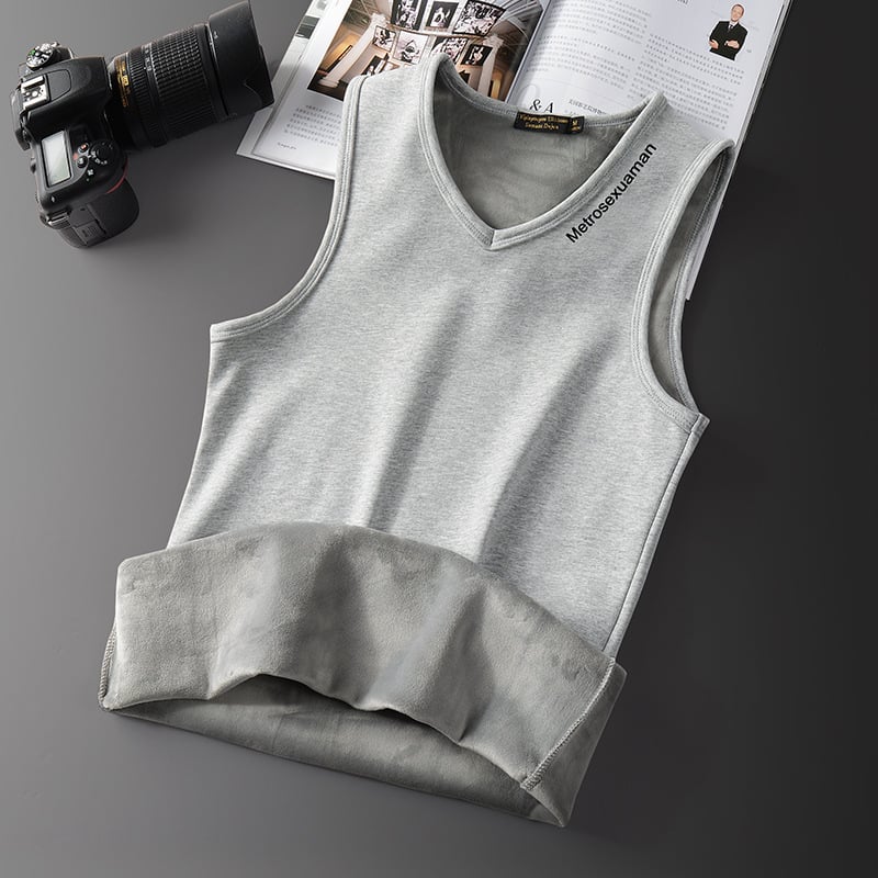 Pánska tielko vesta s fleecovou podšívkou, bavlna 40% – úzky strih, zima, bežné nosenie