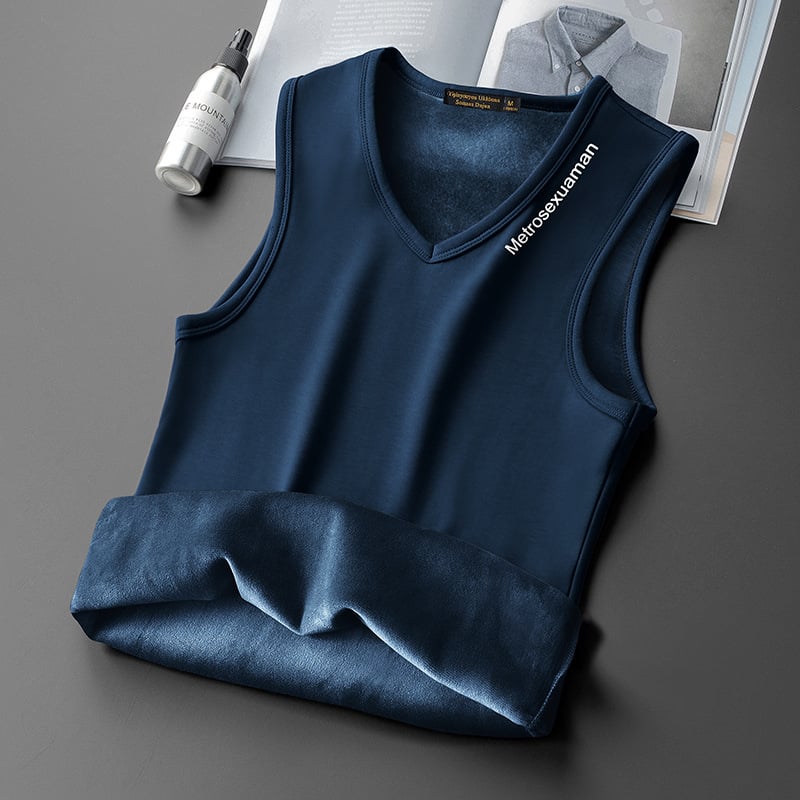 Pánska tielko vesta s fleecovou podšívkou, bavlna 40% – úzky strih, zima, bežné nosenie