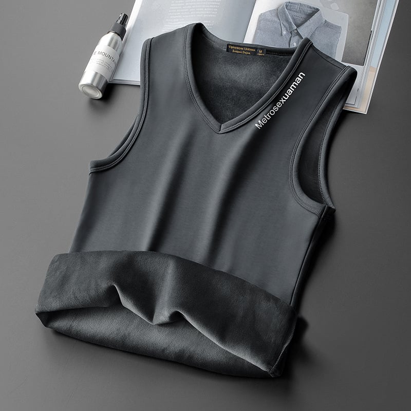 Pánska tielko vesta s fleecovou podšívkou, bavlna 40% – úzky strih, zima, bežné nosenie