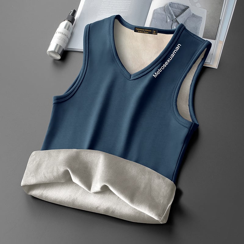 Pánska tielko vesta s fleecovou podšívkou, bavlna 40% – úzky strih, zima, bežné nosenie