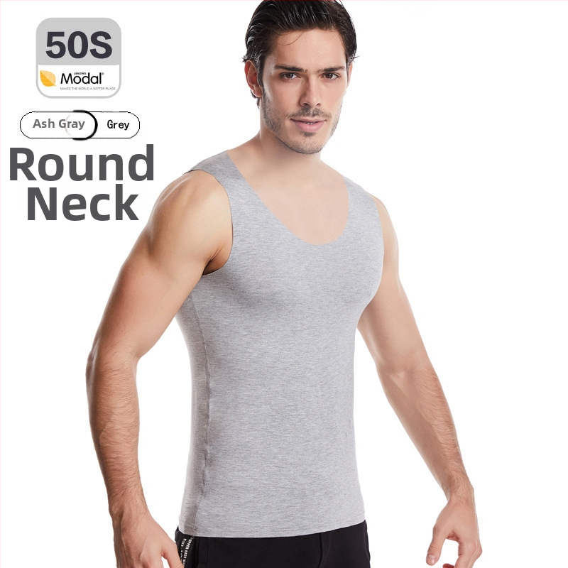 Pánske modal bezšvové tielko s širokými ramenami, okrúhly výstrih, stredná hrúbka 161–180 g/m², leto