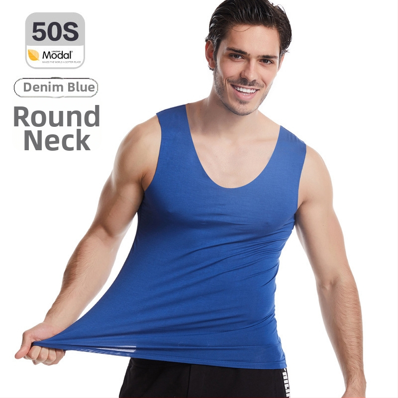 Pánske modal bezšvové tielko s širokými ramenami, okrúhly výstrih, stredná hrúbka 161–180 g/m², leto