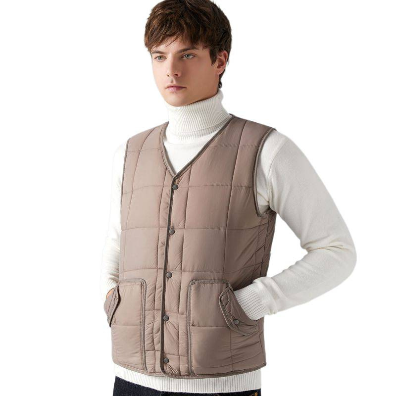 Pánska tenká vesta z bavlny s výplňou z peria, štíhly strih, kapucňa, krátky štýl, pruhovaný vzor