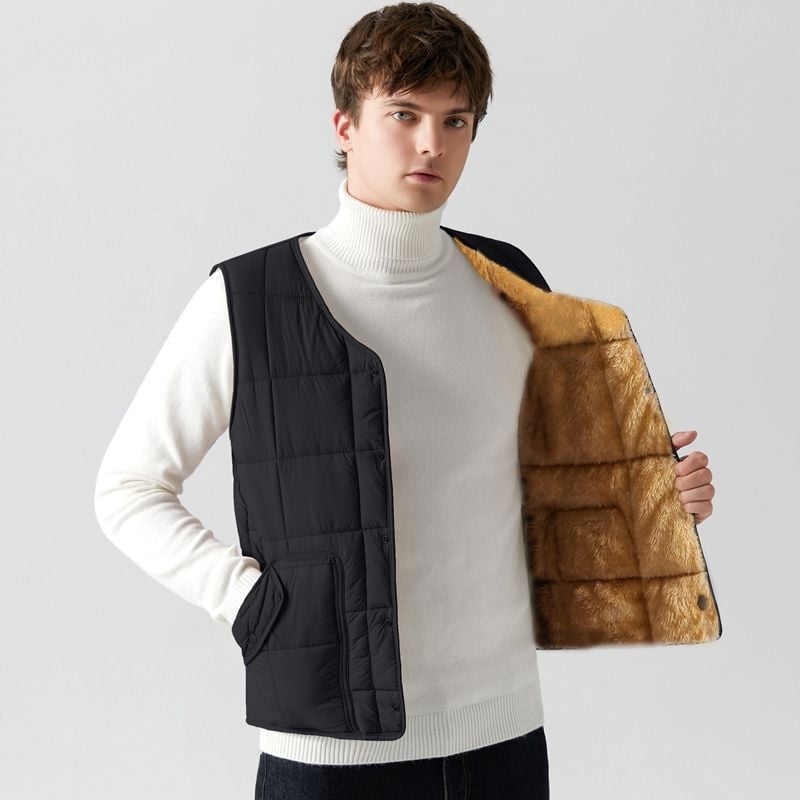 Pánska tenká vesta z bavlny s výplňou z peria, štíhly strih, kapucňa, krátky štýl, pruhovaný vzor