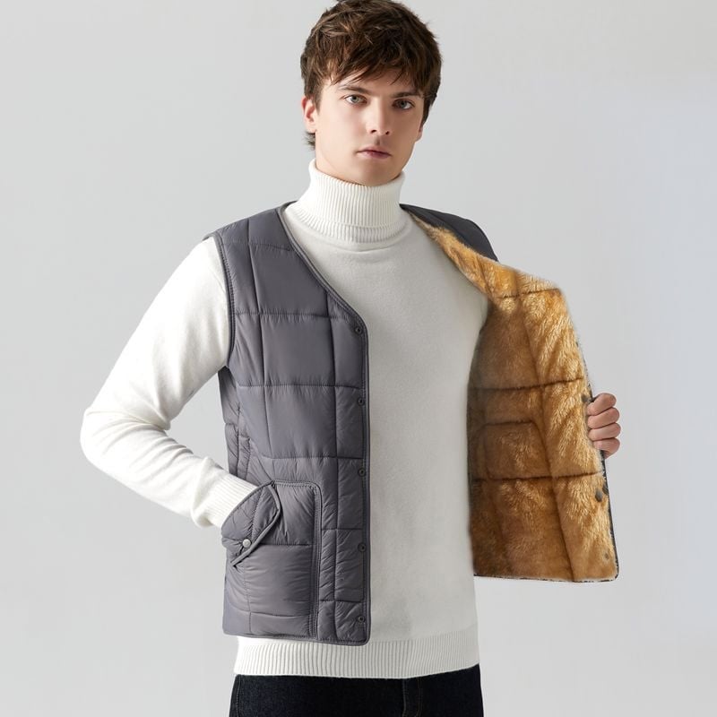 Pánska tenká vesta z bavlny s výplňou z peria, štíhly strih, kapucňa, krátky štýl, pruhovaný vzor