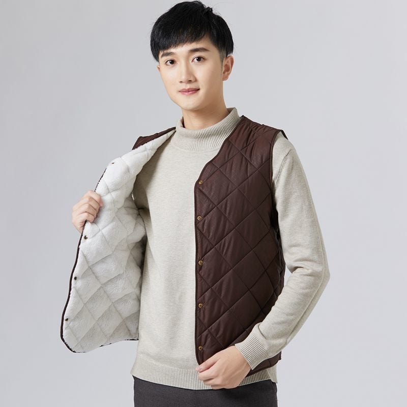 Pánska tenká vesta z bavlny s výplňou z peria, štíhly strih, kapucňa, krátky štýl, pruhovaný vzor