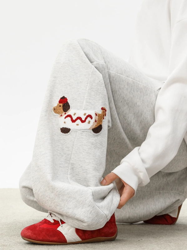 Pantaloni sport pentru bărbați, croială dreaptă, talie medie cu șnur, material poliester amestec, imprimeu animal cu broderie