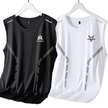 Mužské tielko bez rukávov - úzky strih, geometrický vzor, 100% polyester, tenká látka, leto