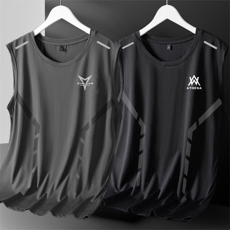 Mužské tielko bez rukávov - úzky strih, geometrický vzor, 100% polyester, tenká látka, leto