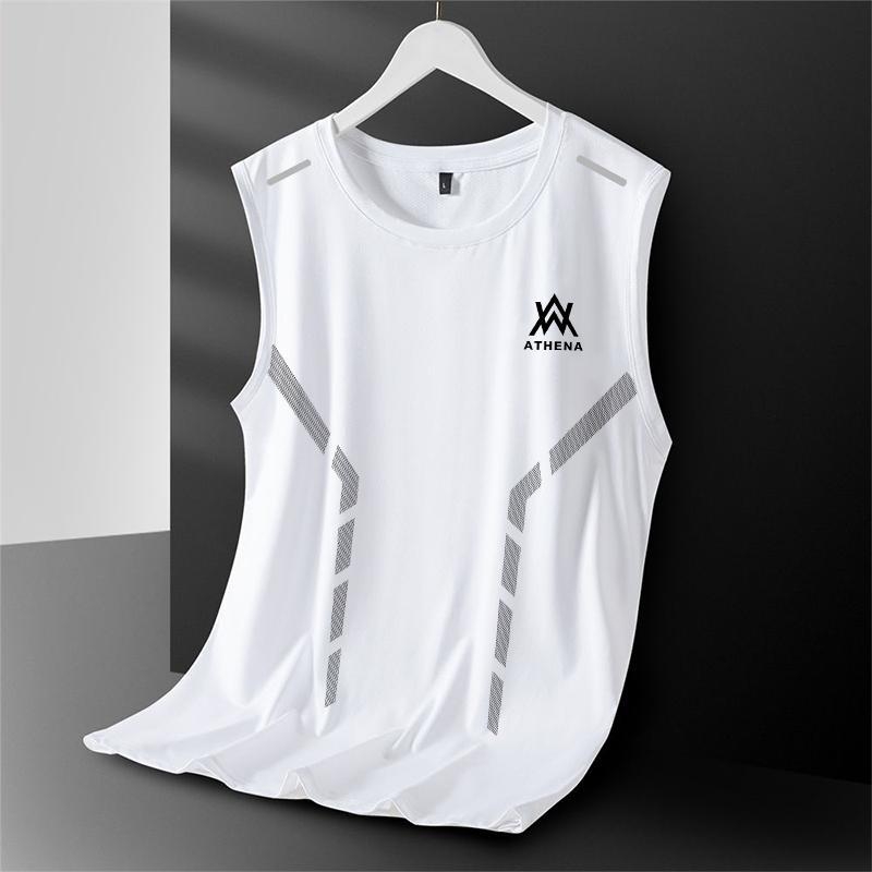 Mužské tielko bez rukávov - úzky strih, geometrický vzor, 100% polyester, tenká látka, leto