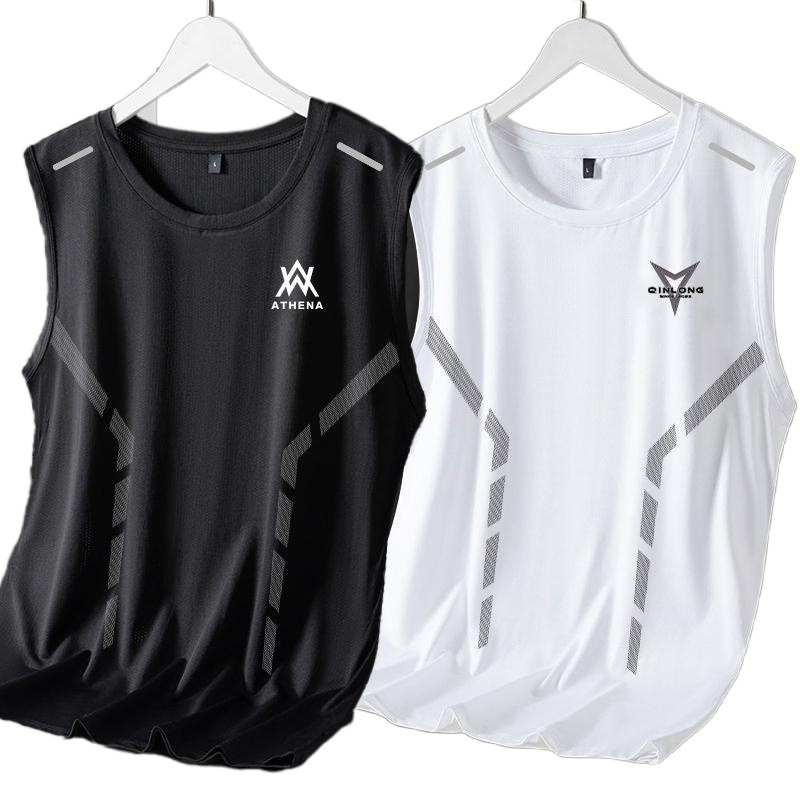 Mužské tielko bez rukávov - úzky strih, geometrický vzor, 100% polyester, tenká látka, leto