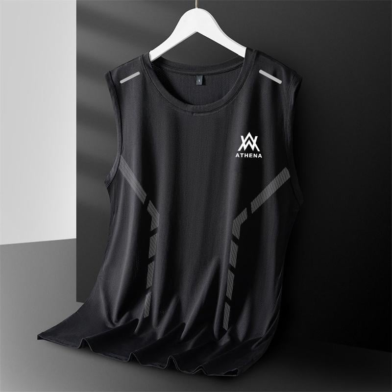 Mužské tielko bez rukávov - úzky strih, geometrický vzor, 100% polyester, tenká látka, leto