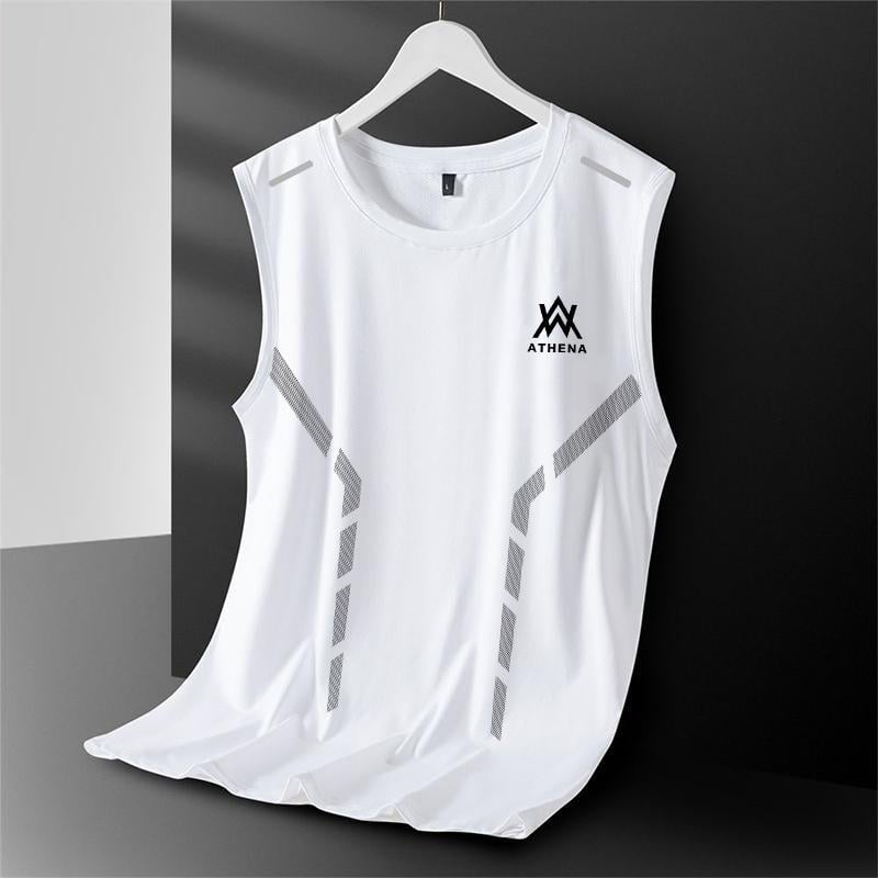 Mužské tielko bez rukávov - úzky strih, geometrický vzor, 100% polyester, tenká látka, leto