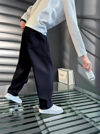 Pánske nohavice so rovnými nohami, voľné, casual, z polyesterových vlákien, jemná pružnosť, stredový pás, dlhé nohavice