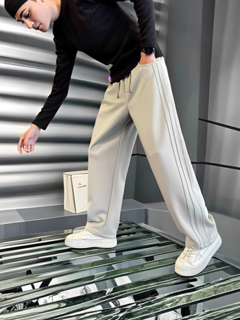 Pánske nohavice so rovnými nohami, voľné, casual, z polyesterových vlákien, jemná pružnosť, stredový pás, dlhé nohavice