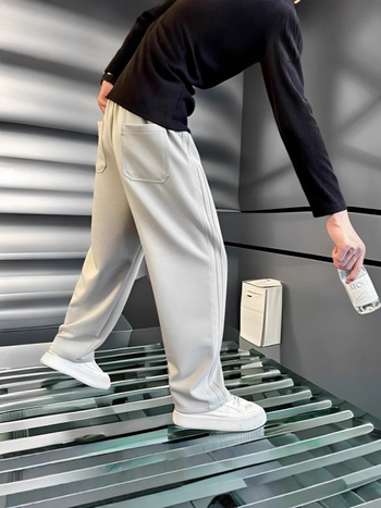 Pánske nohavice so rovnými nohami, voľné, casual, z polyesterových vlákien, jemná pružnosť, stredový pás, dlhé nohavice