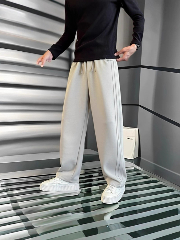 Pánske nohavice so rovnými nohami, voľné, casual, z polyesterových vlákien, jemná pružnosť, stredový pás, dlhé nohavice