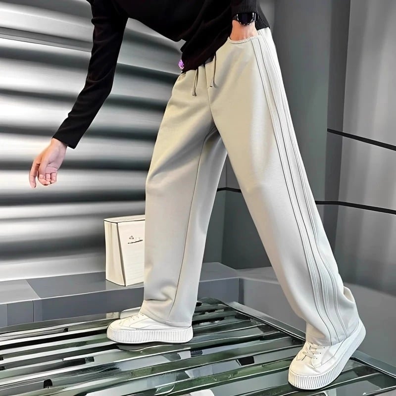 Pánske nohavice so rovnými nohami, voľné, casual, z polyesterových vlákien, jemná pružnosť, stredový pás, dlhé nohavice