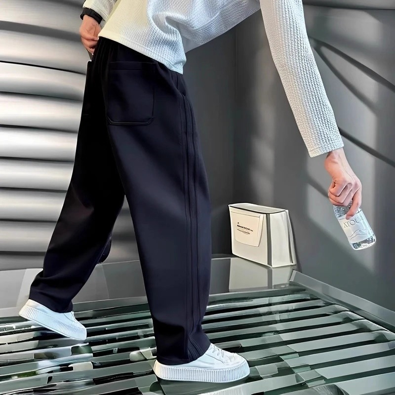 Pánske nohavice so rovnými nohami, voľné, casual, z polyesterových vlákien, jemná pružnosť, stredový pás, dlhé nohavice