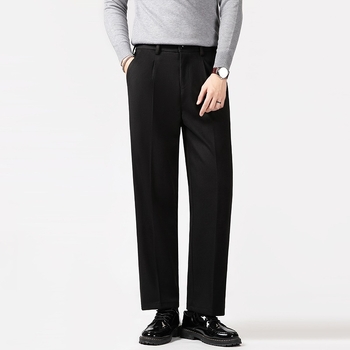 Pantaloni sport pentru bărbați, croială dreaptă, lejeri, material din amestec poliester cu căptușeală de polar, talie medie cu șnur