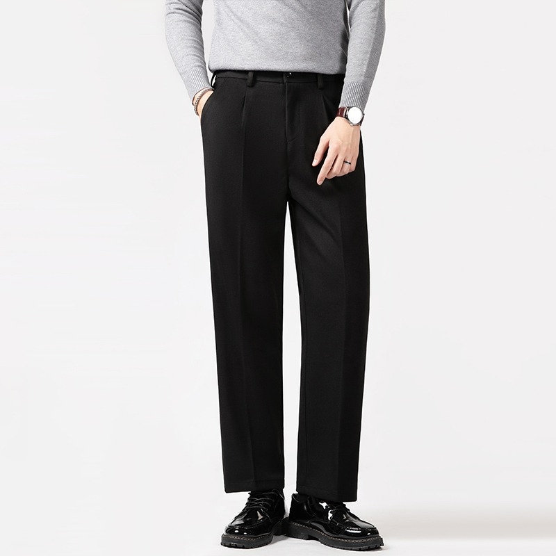 Pantaloni sport pentru bărbați, croială dreaptă, lejeri, material din amestec poliester cu căptușeală de polar, talie medie cu șnur