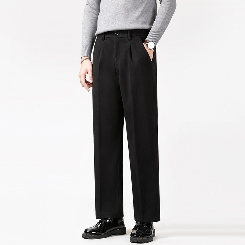 Pantaloni sport pentru bărbați, croială dreaptă, lejeri, material din amestec poliester cu căptușeală de polar, talie medie cu șnur