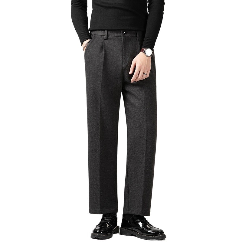 Pantaloni sport pentru bărbați, croială dreaptă, lejeri, material din amestec poliester cu căptușeală de polar, talie medie cu șnur