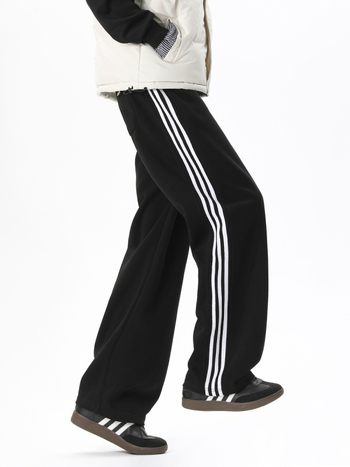 Pantaloni sport casual pentru bărbați cu trei dungi, croială dreaptă, lungi, cu șnur la talie, material din bumbac amestec