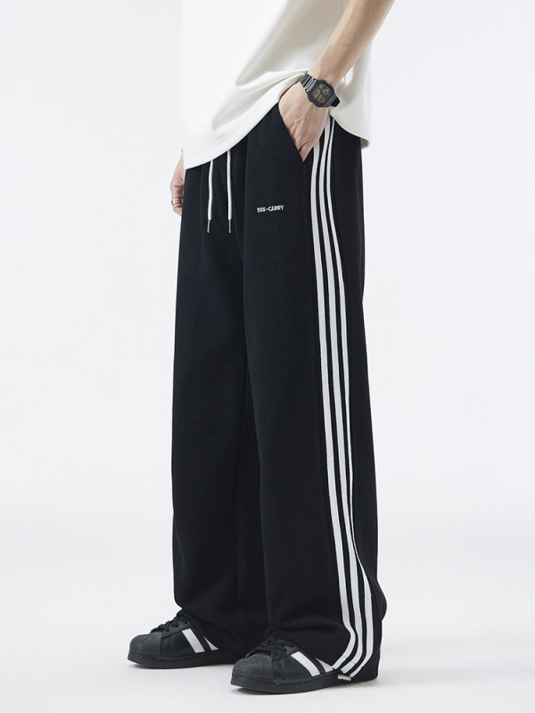 Pánske tepláky s fleecovou podšívkou, rovným strihom, dlhé, stredný pás, zmes bavlny a polyesteru 60/40, americký retro štýl.