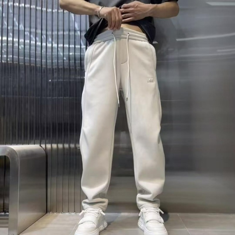 Pantaloni casual bărbați cu fleece, croială dreaptă, talie joasă, curea și fermoar, mai multe buzunare, pentru iarnă