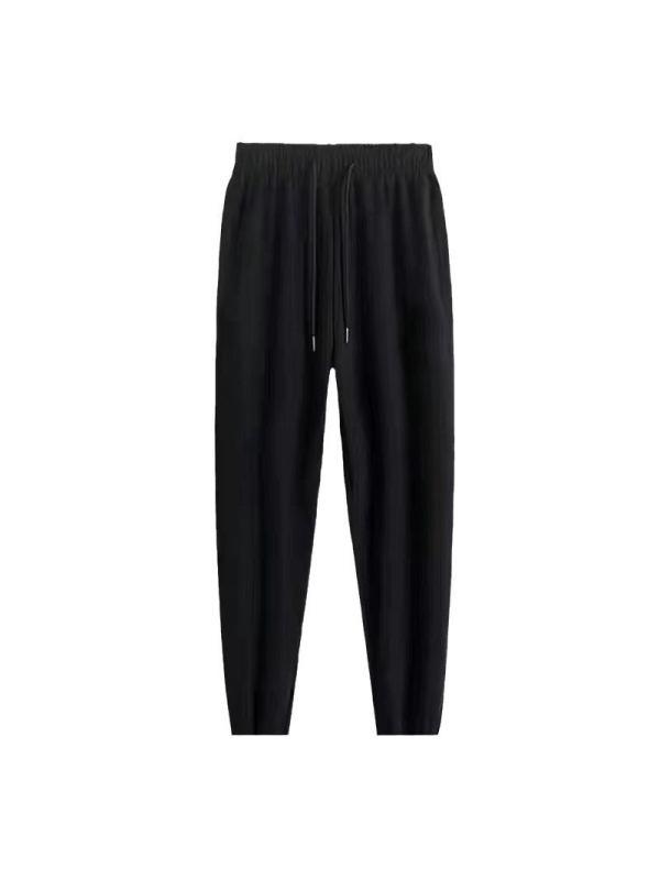 Pantaloni casual pentru bărbați, croială dreaptă, talie medie, închidere cu șnur, 100% poliester, uni