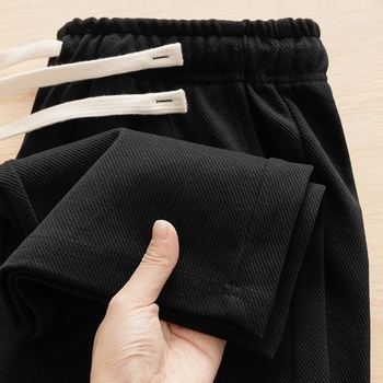 Pantaloni sport casual pentru bărbați din poliester, căptuți cu fleece, croială lejeră, drept, talie cu șnur