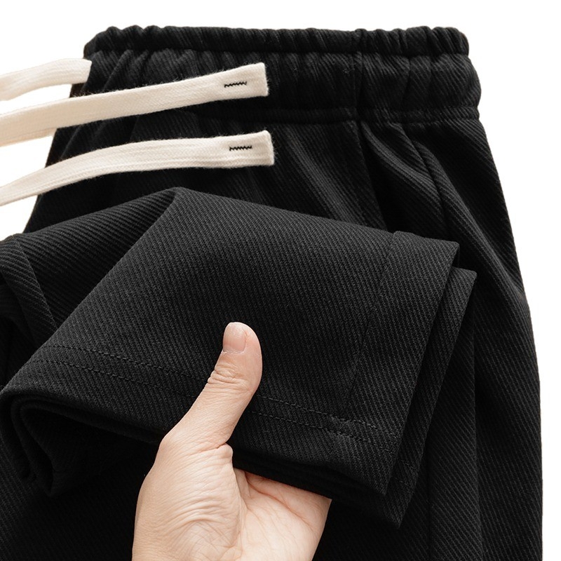 Pantaloni sport casual pentru bărbați din poliester, căptuți cu fleece, croială lejeră, drept, talie cu șnur